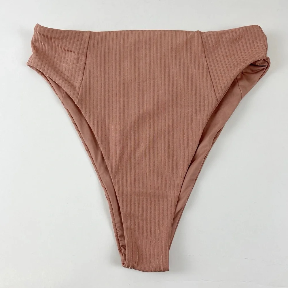 NEW Vitamin A Bikini Bottom Womens Medium 8 Tan Ribbed High Waist NWOT NEW